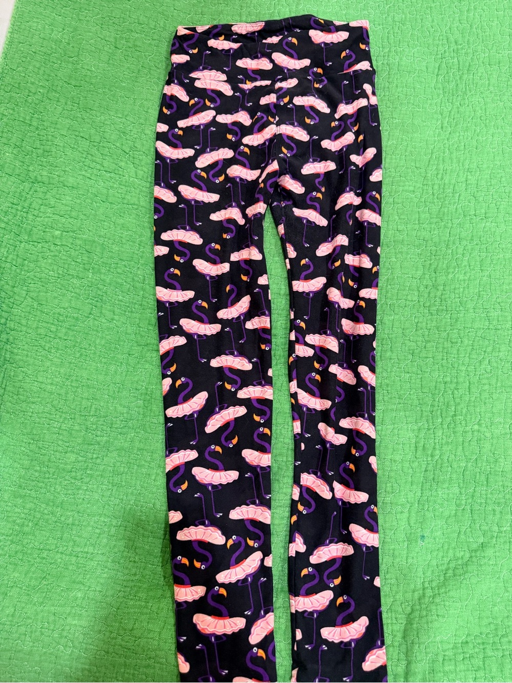 LuLaRoe Black Leggings with Pink Flamingo Print